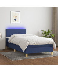 Sommier à lattes de lit avec matelas et LED Bleu 80x200cm Tissu | Mobilier & Déco