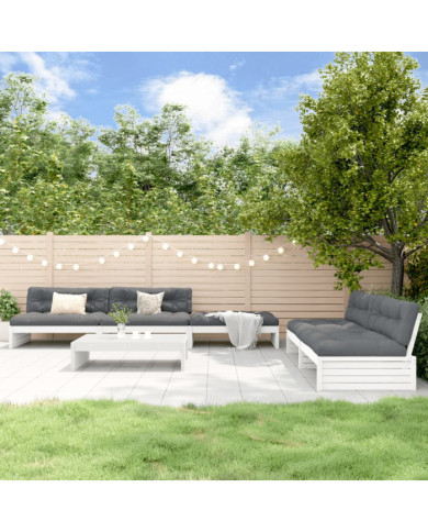 Salon de jardin 6 pcs avec coussins blanc bois massif | Mobilier & Déco