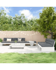 Salon de jardin 6 pcs avec coussins blanc bois massif | Mobilier & Déco