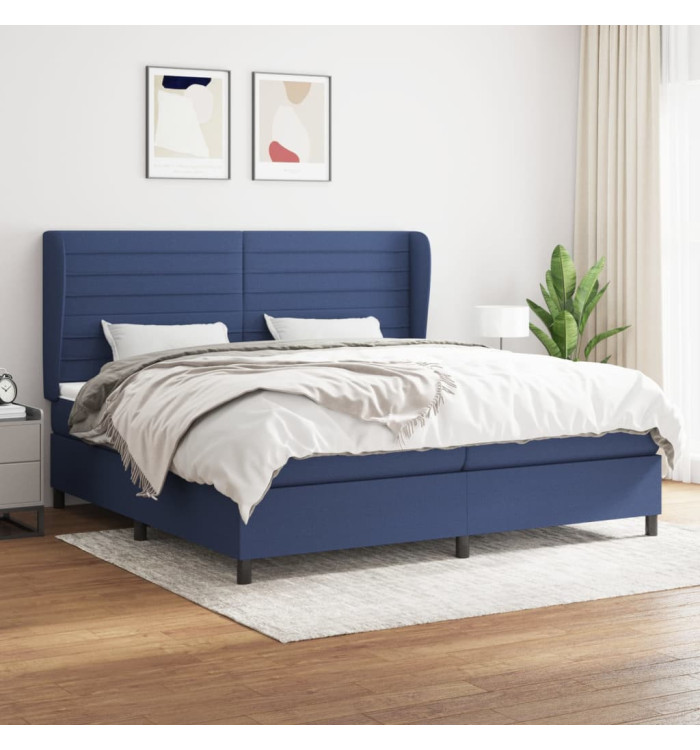 Sommier à lattes de lit avec matelas Bleu 200x200 cm Tissu | Mobilier & Déco