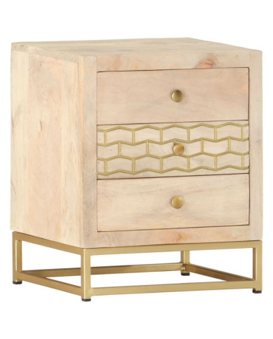 Table de chevet doré 40 x 30 x 50 cm bois de manguier massif | Mobilier & Déco
