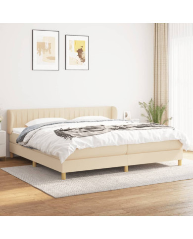 Sommier à lattes de lit avec matelas Crème 200x200 cm Tissu | Mobilier & Déco