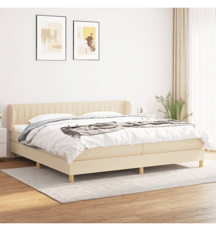 Sommier à lattes de lit avec matelas Crème 200x200 cm Tissu | Mobilier & Déco