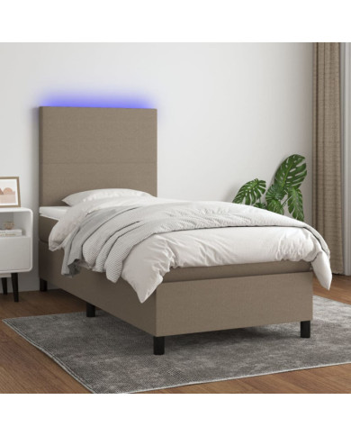 Sommier à lattes de lit et matelas et LED Taupe 90x190 cm Tissu | Mobilier & Déco