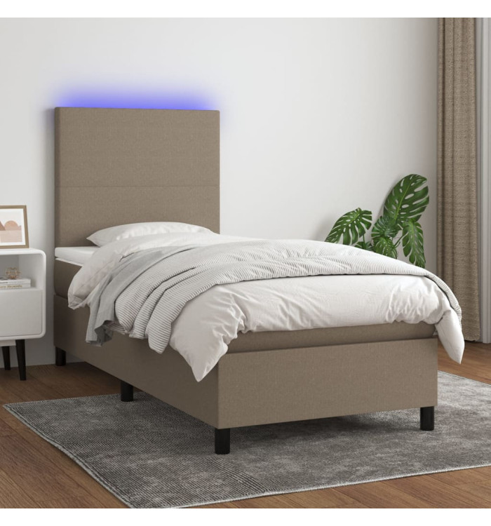 Sommier à lattes de lit et matelas et LED Taupe 90x190 cm Tissu | Mobilier & Déco