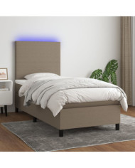 Sommier à lattes de lit et matelas et LED Taupe 90x190 cm Tissu | Mobilier & Déco