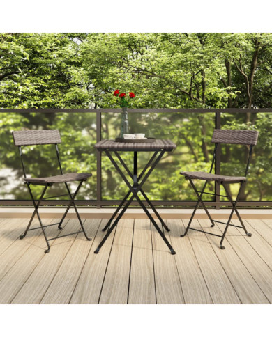 Ensemble de bistro pliable 3 pcs Gris Résine tressée | Mobilier & Déco