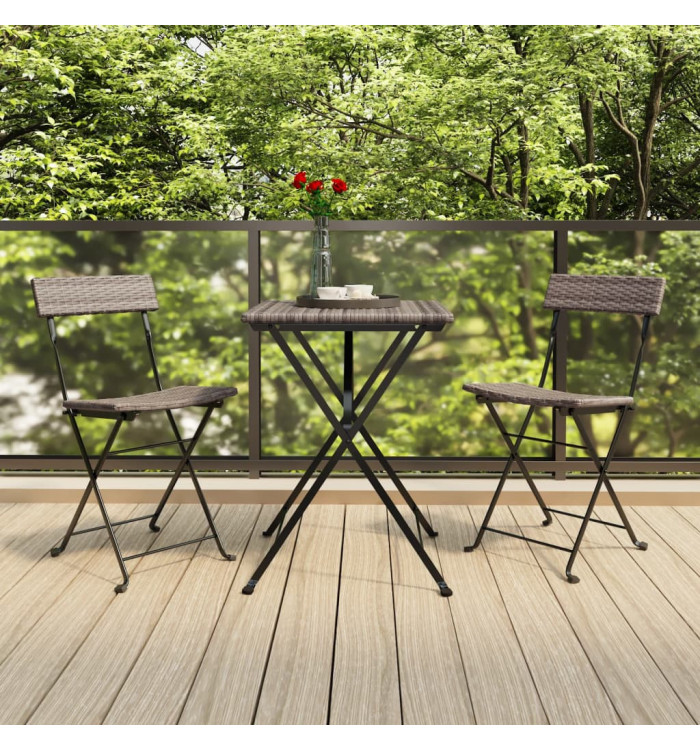 Ensemble de bistro pliable 3 pcs Gris Résine tressée | Mobilier & Déco