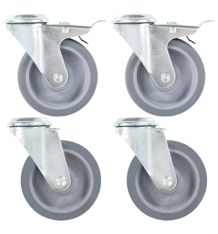 4 pcs Roulettes pivotantes à trou de boulon 100 mm | Mobilier & Déco