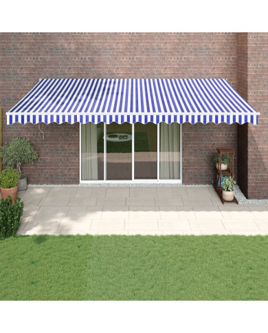 Auvent rétractable automatique bleu et blanc 5x3 m | Mobilier & Déco