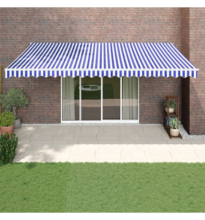 Auvent rétractable automatique bleu et blanc 5x3 m | Mobilier & Déco