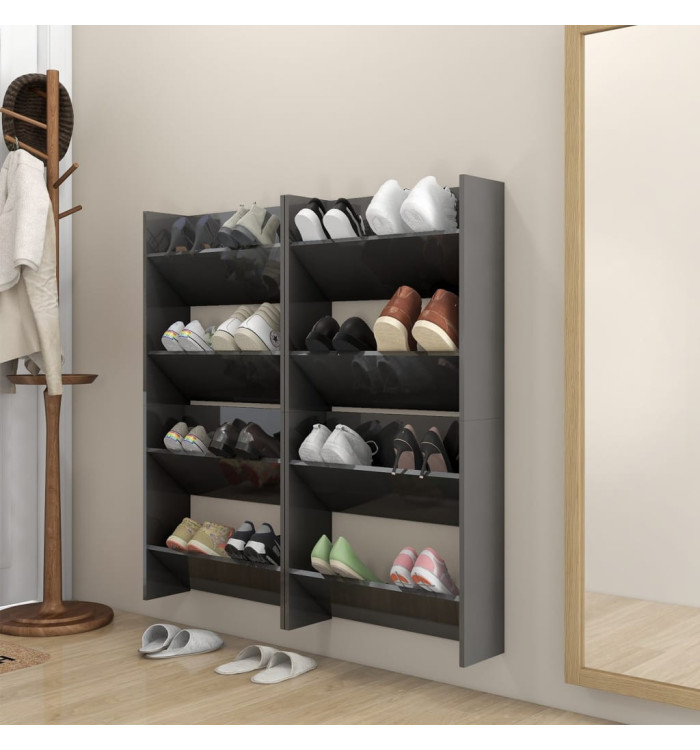 Armoires à chaussures murales 4 pcs gris brillant 60x18x60 cm | Mobilier & Déco