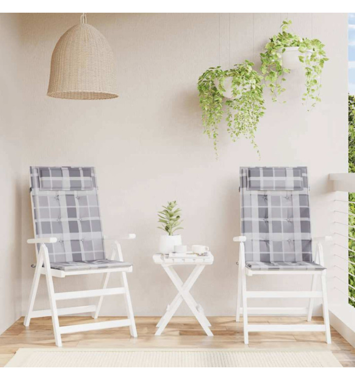 Coussins de chaise à dossier haut lot de 2 carreaux gris | Mobilier & Déco