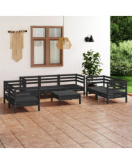 Salon de jardin 8 pcs Noir Bois de pin massif | Mobilier & Déco