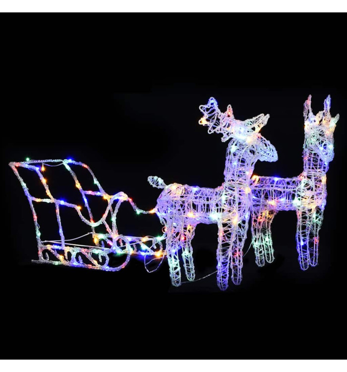 Décoration de Noël Rennes et traîneau 160 LED 130 cm Acrylique | Mobilier & Déco