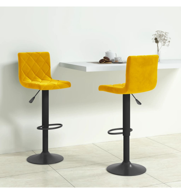 Tabourets de bar lot de 2 jaune moutarde velours | Mobilier & Déco
