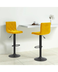 Tabourets de bar lot de 2 jaune moutarde velours | Mobilier & Déco
