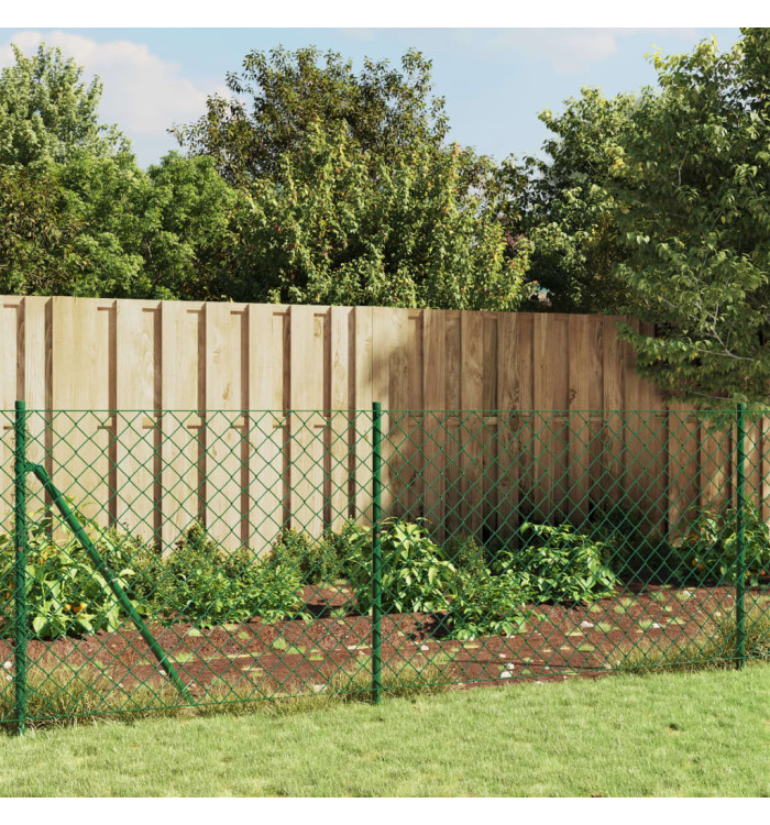 Clôture à mailles losangées avec piquet d'ancrage vert 0,8x25 m | Mobilier & Déco