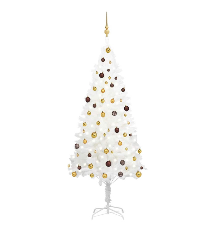 Arbre de Noël artificiel pré-éclairé et boules blanc 210 cm | Mobilier & Déco