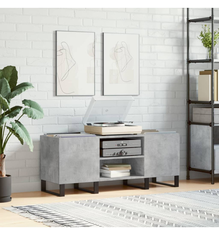 Armoire à disques gris béton 121x38x48 cm bois d'ingénierie | Mobilier & Déco