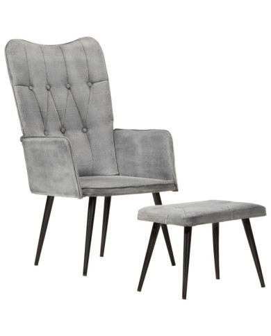 Chaise à oreilles avec repose-pied Gris vintage Toile | Mobilier & Déco