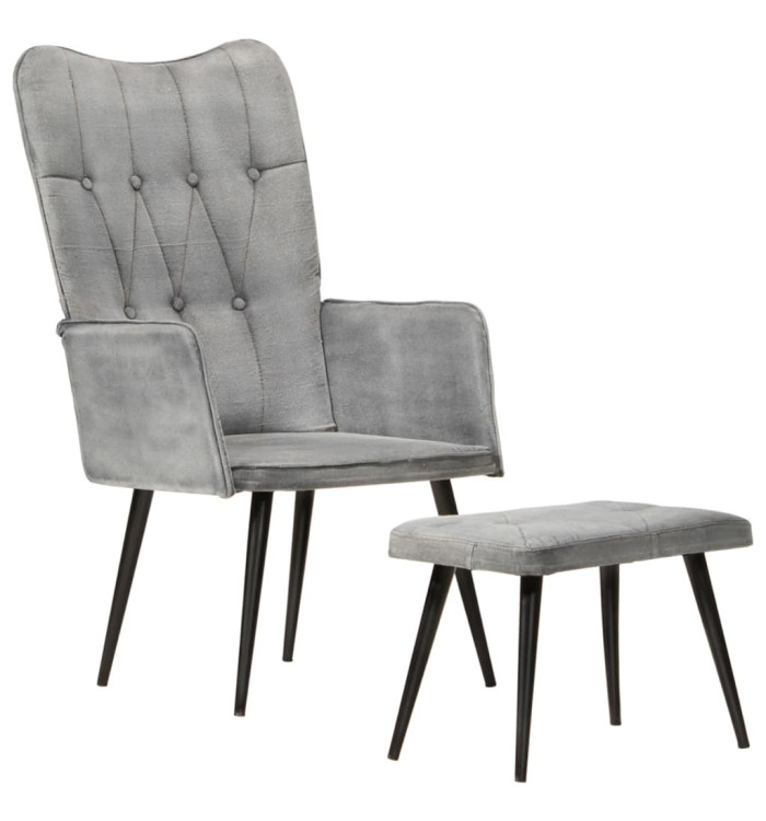 Chaise à oreilles avec repose-pied Gris vintage Toile | Mobilier & Déco