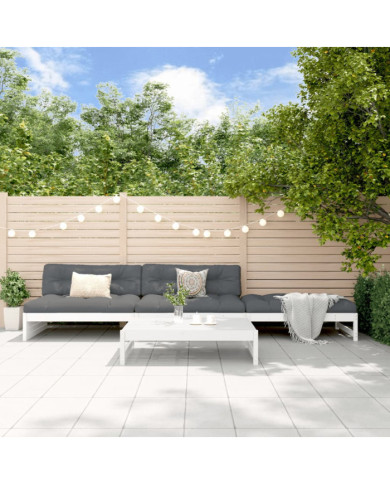 Salon de jardin 4 pcs avec coussins blanc bois massif | Mobilier & Déco