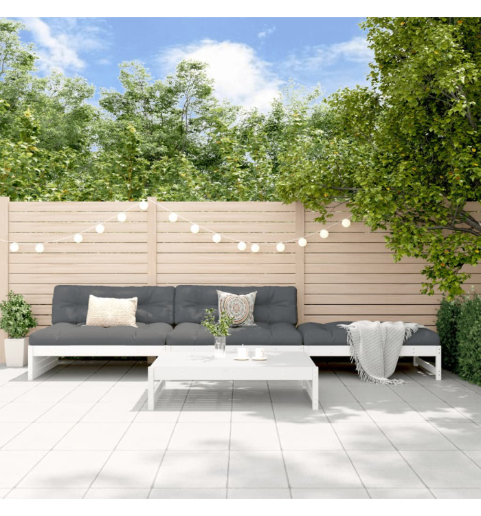 Salon de jardin 4 pcs avec coussins blanc bois massif | Mobilier & Déco