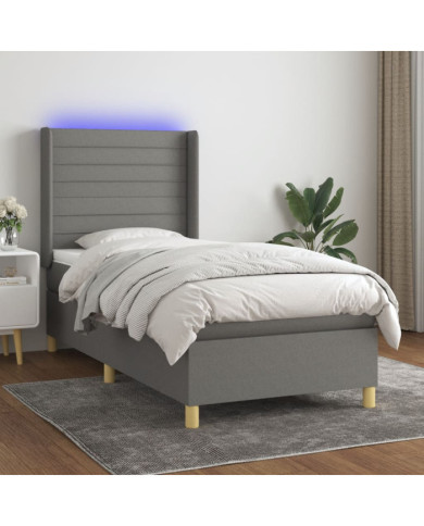 Sommier à lattes de lit matelas LED Gris foncé 90x200cm Tissu | Mobilier & Déco