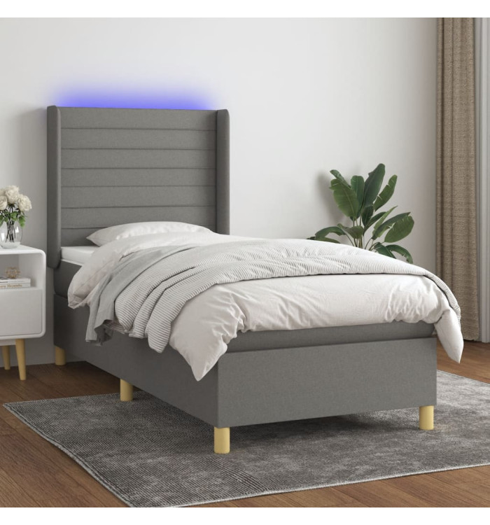 Sommier à lattes de lit matelas LED Gris foncé 90x200cm Tissu | Mobilier & Déco