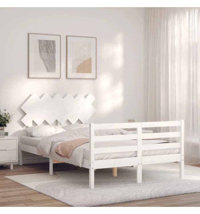 Cadre de lit sans matelas blanc bois massif | Mobilier & Déco