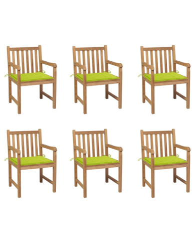 Chaises de jardin lot de 6 avec coussins vert vif Bois de teck | Mobilier & Déco