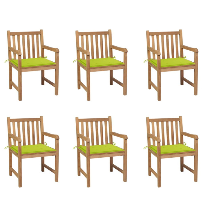 Chaises de jardin lot de 6 avec coussins vert vif Bois de teck | Mobilier & Déco