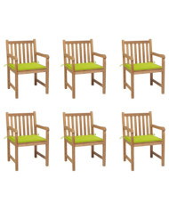 Chaises de jardin lot de 6 avec coussins vert vif Bois de teck | Mobilier & Déco
