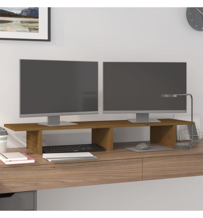 Support de moniteur Marron miel 100x27x15 cm Bois de pin solide | Mobilier & Déco