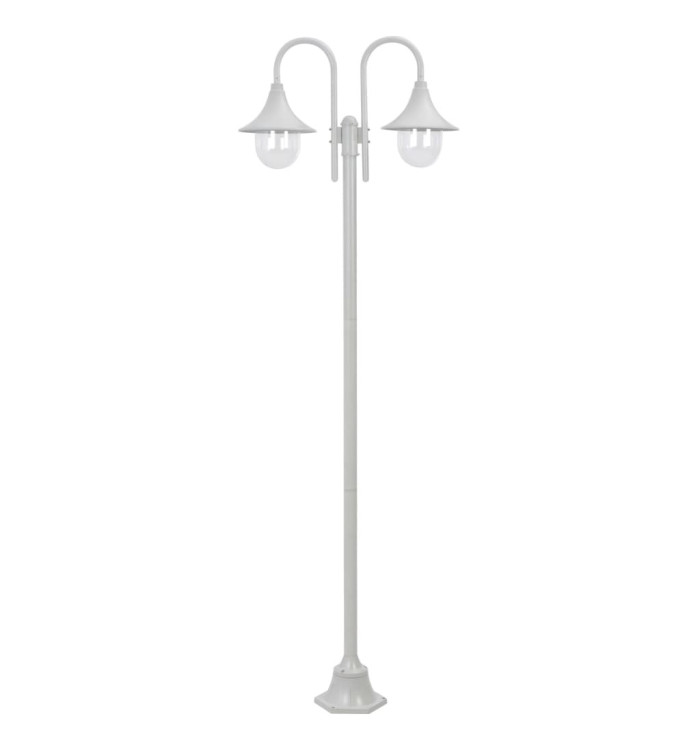Lampadaire de jardin E27 220 cm Aluminium 2 lanternes Blanc | Mobilier & Déco