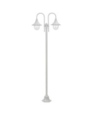 Lampadaire de jardin E27 220 cm Aluminium 2 lanternes Blanc | Mobilier & Déco