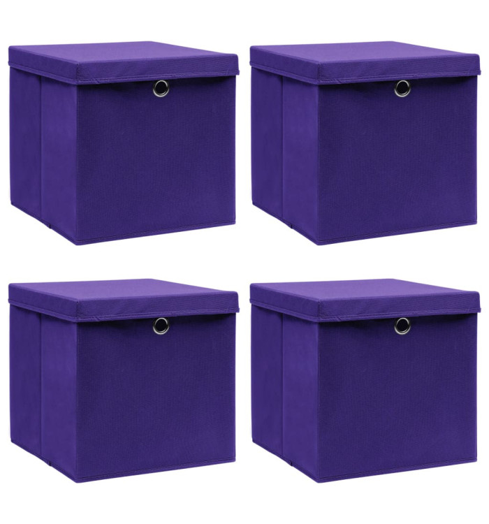 Boîtes de rangement et couvercles 4 pcs Violet 32x32x32cm Tissu | Mobilier & Déco