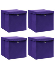 Boîtes de rangement et couvercles 4 pcs Violet 32x32x32cm Tissu | Mobilier & Déco