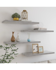 Étagères murales flottantes 4 pcs gris béton 80x23,5x3,8 cm MDF | Mobilier & Déco