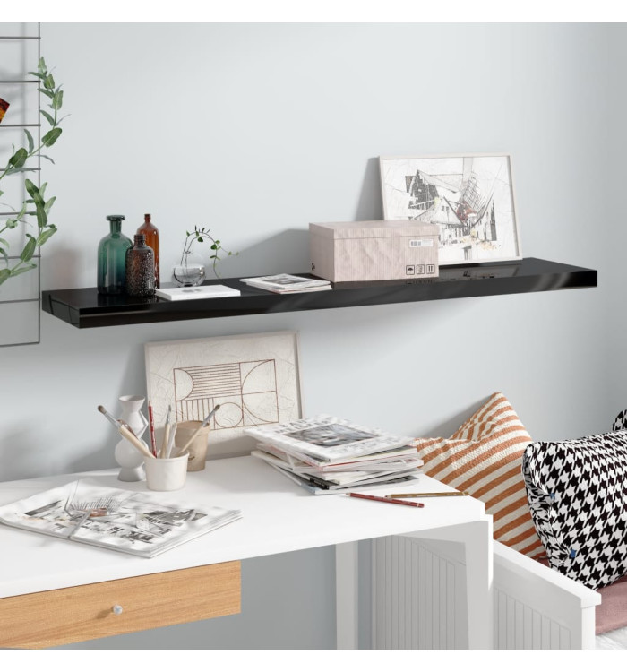 Étagère murale flottante Noir brillant 120x23,5x3,8 cm MDF | Mobilier & Déco