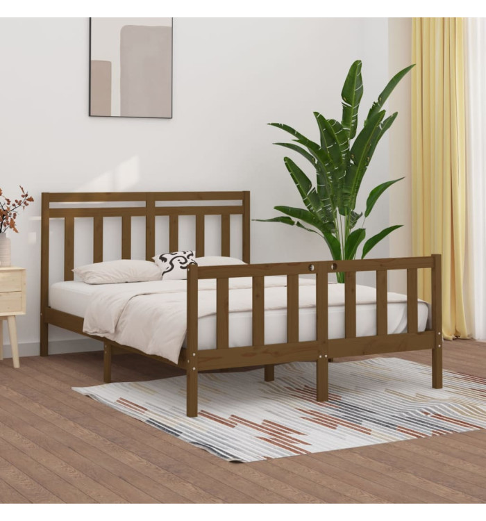 Cadre de lit sans matelas marron miel bois pin massif 150x200cm | Mobilier & Déco