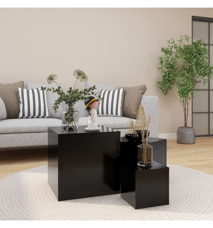 Tables d'appoint 3 pcs Noir Bois d’ingénierie | Mobilier & Déco