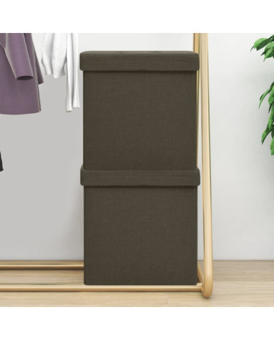 Tabourets de rangement pliables lot de 2 marron foncé faux lin | Mobilier & Déco