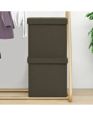 Tabourets de rangement pliables lot de 2 marron foncé faux lin | Mobilier & Déco