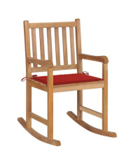 Chaise à bascule avec coussin rouge Bois de teck solide | Mobilier & Déco