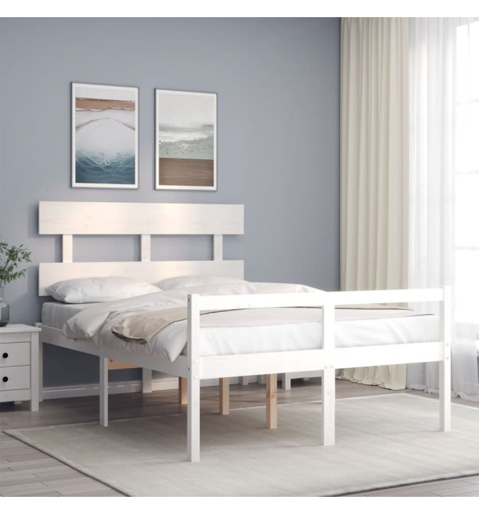 Lit pour personne âgée sans matelas blanc 140x200cm bois massif | Mobilier & Déco