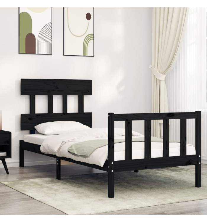 Cadre de lit sans matelas noir 90x200 cm bois de pin massif | Mobilier & Déco