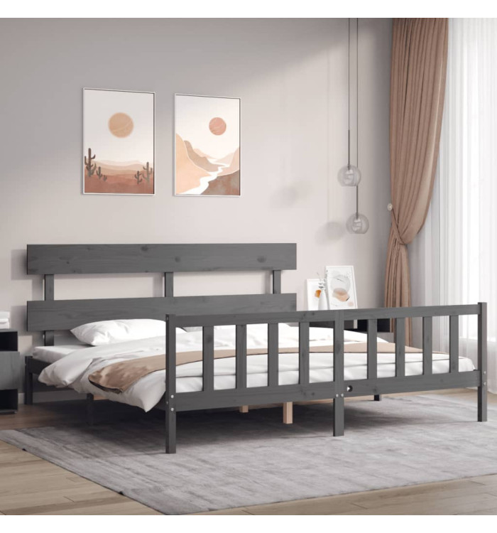 Cadre de lit avec tête de lit gris Super King Size bois massif | Mobilier & Déco