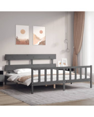 Cadre de lit avec tête de lit gris Super King Size bois massif | Mobilier & Déco